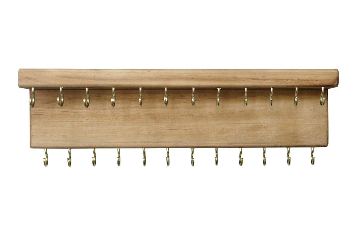 SANY DAYO HOME Jewelry Organizer with 24 Hooks and Cosmetics Shelf, 12 x 3 x 4 inches Wall Mounted Rustic Pine Wood Holder for N