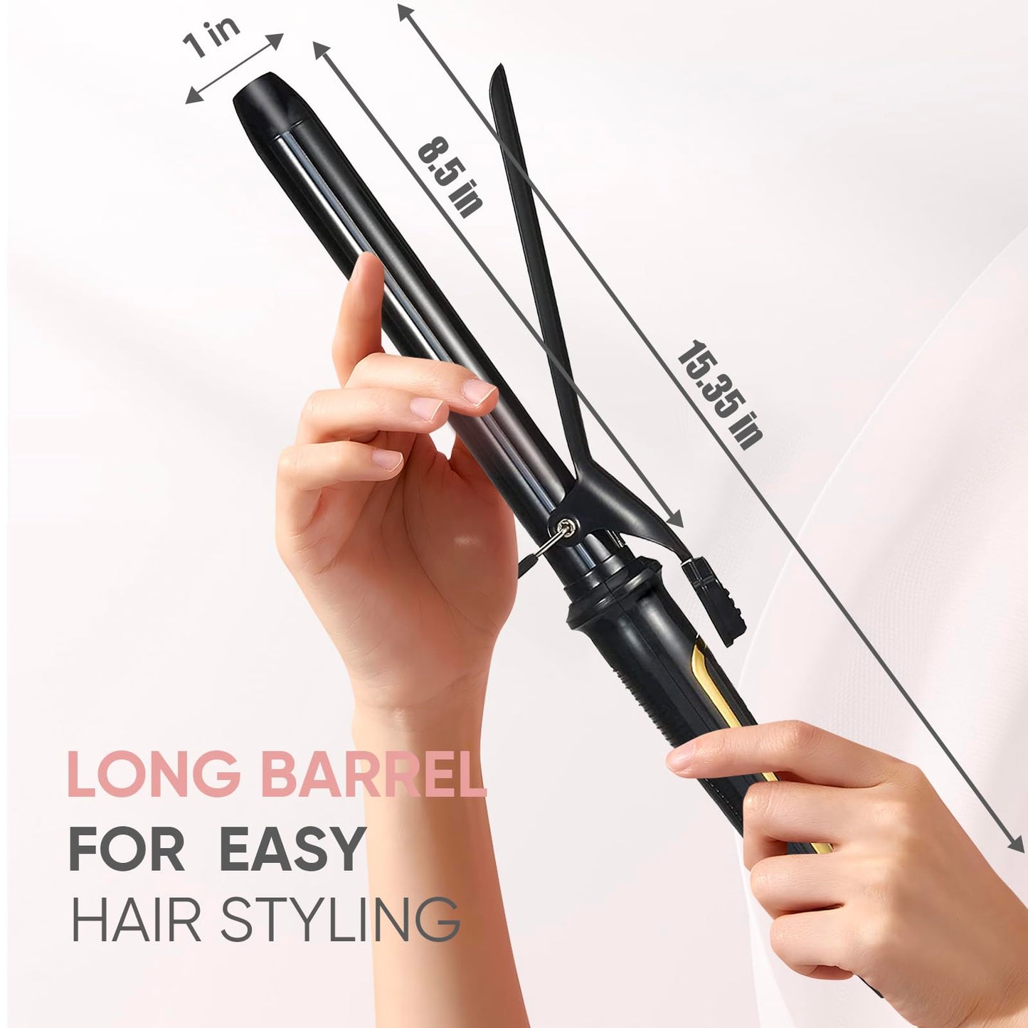 Lanvier 1 Inch Extra Long Hair Curling Iron with Ceramic Tourmaline Barrel, Professional Hair Curler up to 450F with Dual Voltag