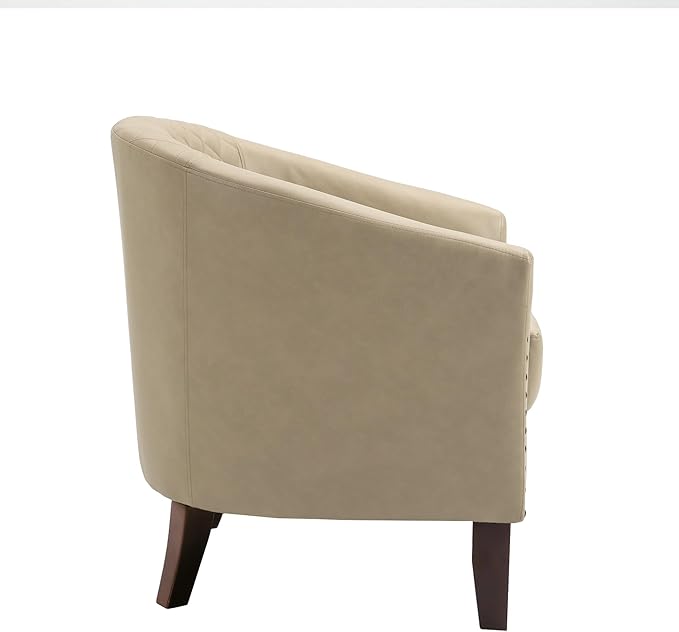 UIXE Faux Leather Barrel Accent Chairs Set of 6, Modern Club Upholstered Arm Chair, Comfy Armchair Nailed Trim Living Room Single Sofa Reading Seat Bedroom Side Sitting for Office, Beige