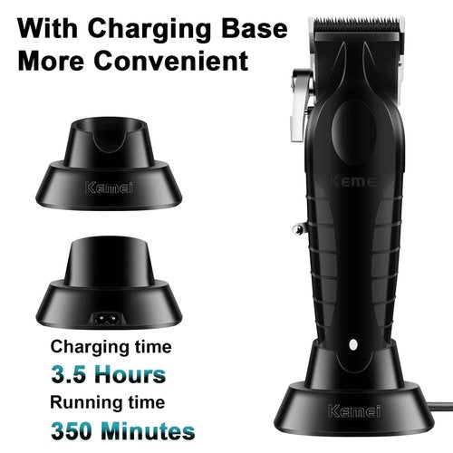 KEMEI Black Professional Hair Clippers and Trimmers Set, Electric Hair Clippers for Men, Cordless Barber Clippers, T Blade Trimmer, Rechargeable Haircut Fade Clippers