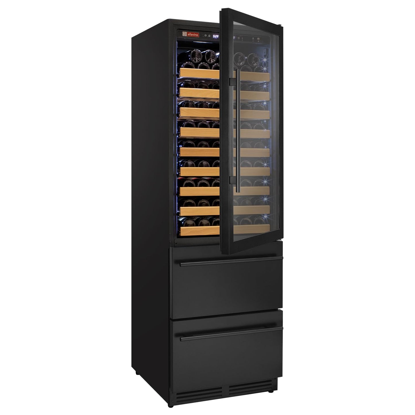 Allavino 76.5" Tall Black Wine Refrigerator with Two Refrigerated Drawers YHWR7724D-B