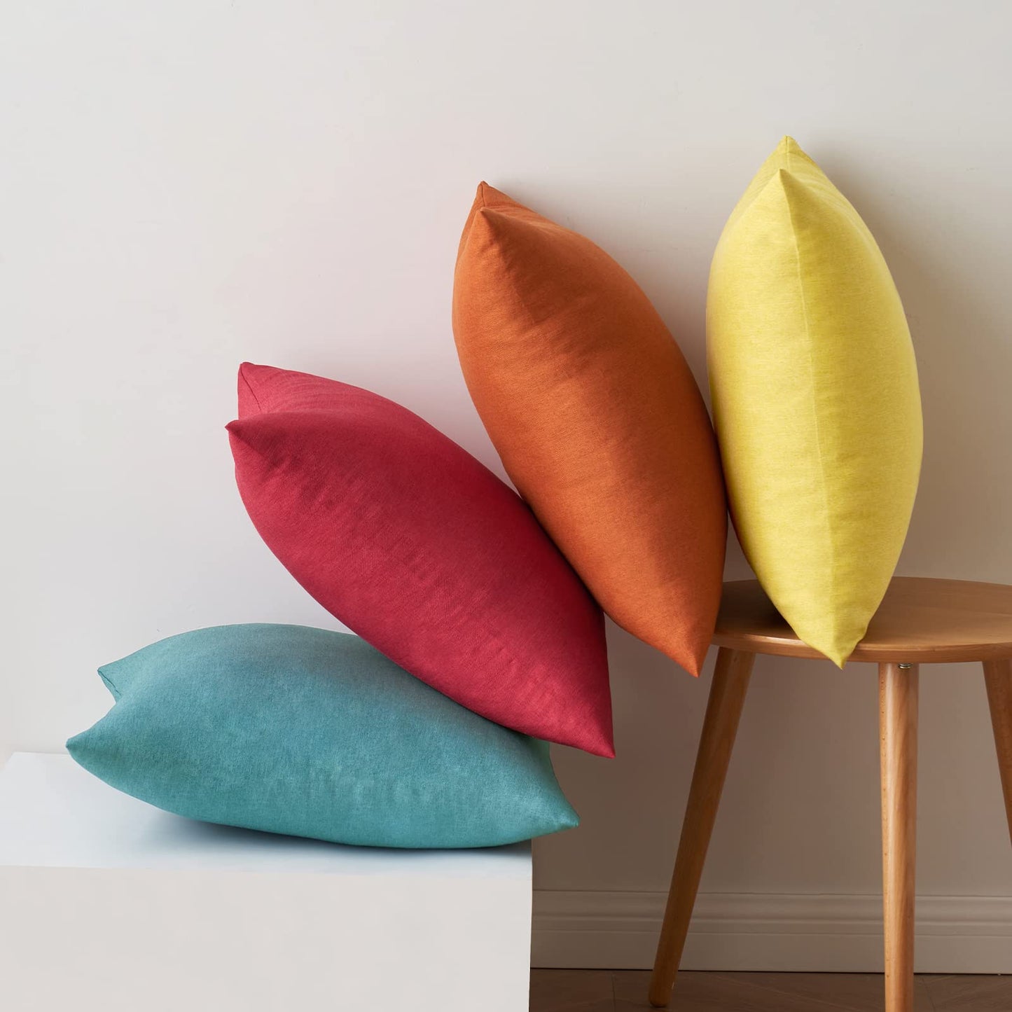 MIULEE Pack of 4 Decorative Outdoor Throw Pillow Covers Linen Waterproof Pillow Covers Farmhouse Cushion Cases for Fall Patio Garden Tent Balcony Couch Sofa18x18 inch Red/Turquoise