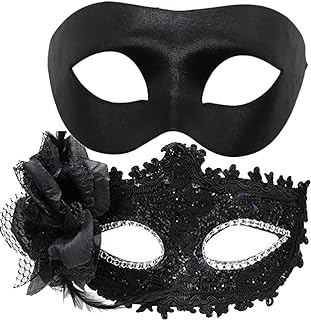 Masquerade Masks Couples Mardi Gras Party for Halloween Dress Christmas Halloween Costume Party Black2 Pack