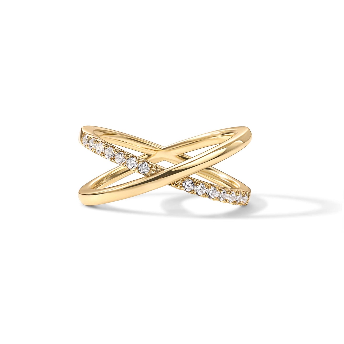 PAVOI 14K Gold Plated X Ring | Simulated Pavv Diamond CZ Criss Cross Ring for Women | Yellow Gold - Size 6