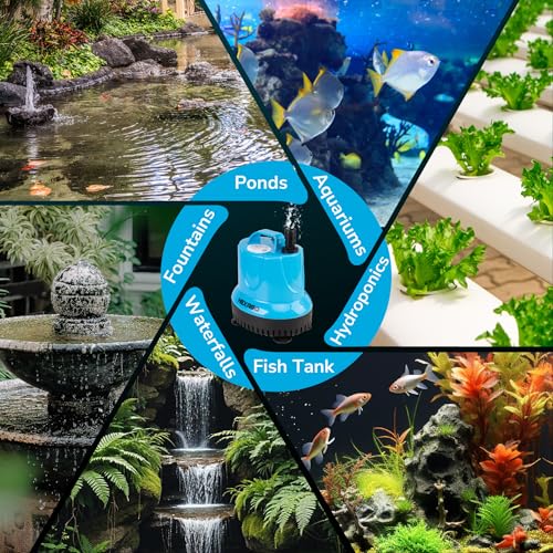 Hexago 580GPH Submersible Water Fountain Pump, 60W Small Sump Pump with 9FT High Lift, Aquarium Pumps for Outdoor Pond, Hy...