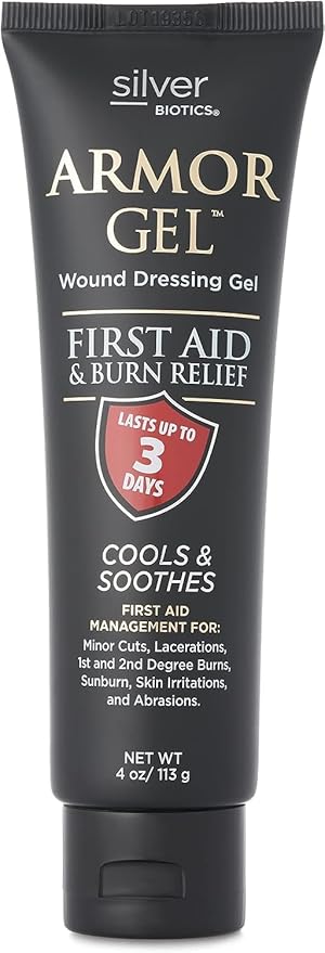 Silver Biotics Armor Gel Wound Dressing Gel | First Aid + Burn Relief 24 PPM Silver Gel | 4 oz