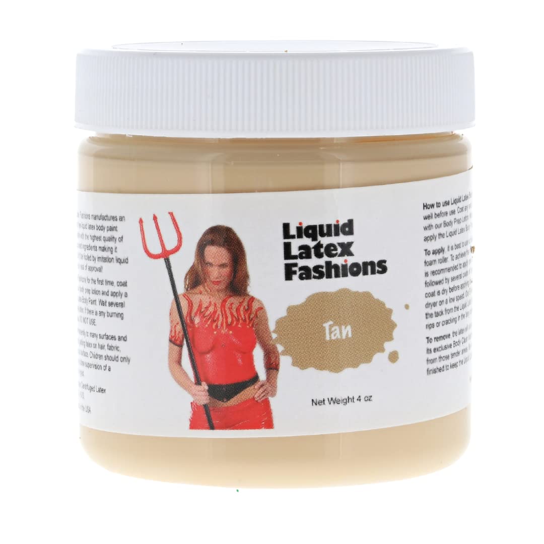 Tan 4 Oz - Liquid Latex Body Paint, Ammonia Free No Odor, Easy On and Off, Cosplay Makeup, Creates Professional Monster, Zombie