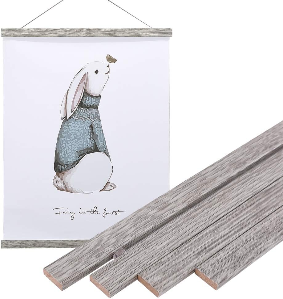 Artmag Magnetic Poster Hanger Frame, 11x14 11x17 Light Wood Wooden Magnet Canvas Artwork Print Poster Hangers Frames Hanging Kit (Grey, 11")