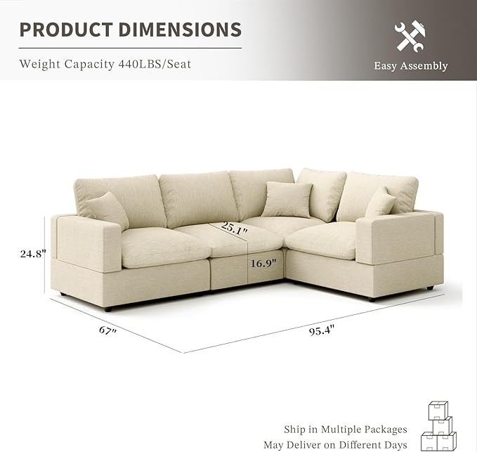 Modular Sectional Sofa Couch for Living Room, Convertible Upholstered Comfy Couches Deep Seat Sofa | Removable & Washable Cushion Covers, Filled with Down Cotton | Free Combination Sleeper Sofa Bed