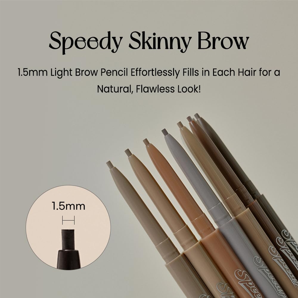 PERIPERA Speedy Skinny Brow (02 Dark Brown), 1.5mm Precise Eyebrow Pencil, Dual-Sided Fine Tip Shades, Define Fills Brow Make up