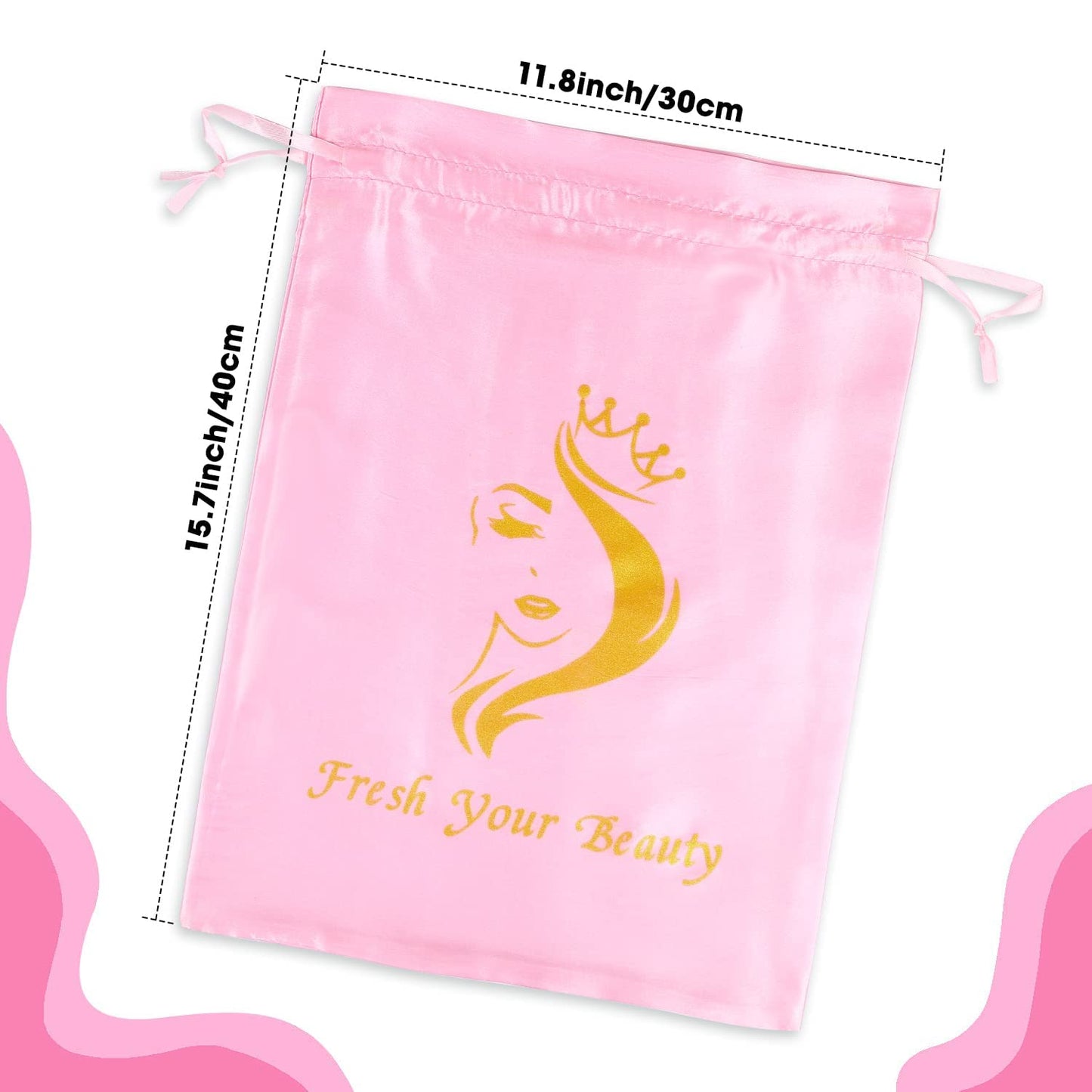 6pc Satin Wig Bags - Drawstring Silk Storage for Wigs, Extensions & Gifts (Mix Purple & Pink)