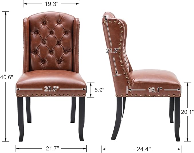 DUOMAY Modern Tufted Dining Chairs Set of 2, PU Leather Upholstered Dining Room Chairs Armless Guest Side Chair for Kitchen Dining Room, Wingback Accent Chairs with Solid Wood, Brown