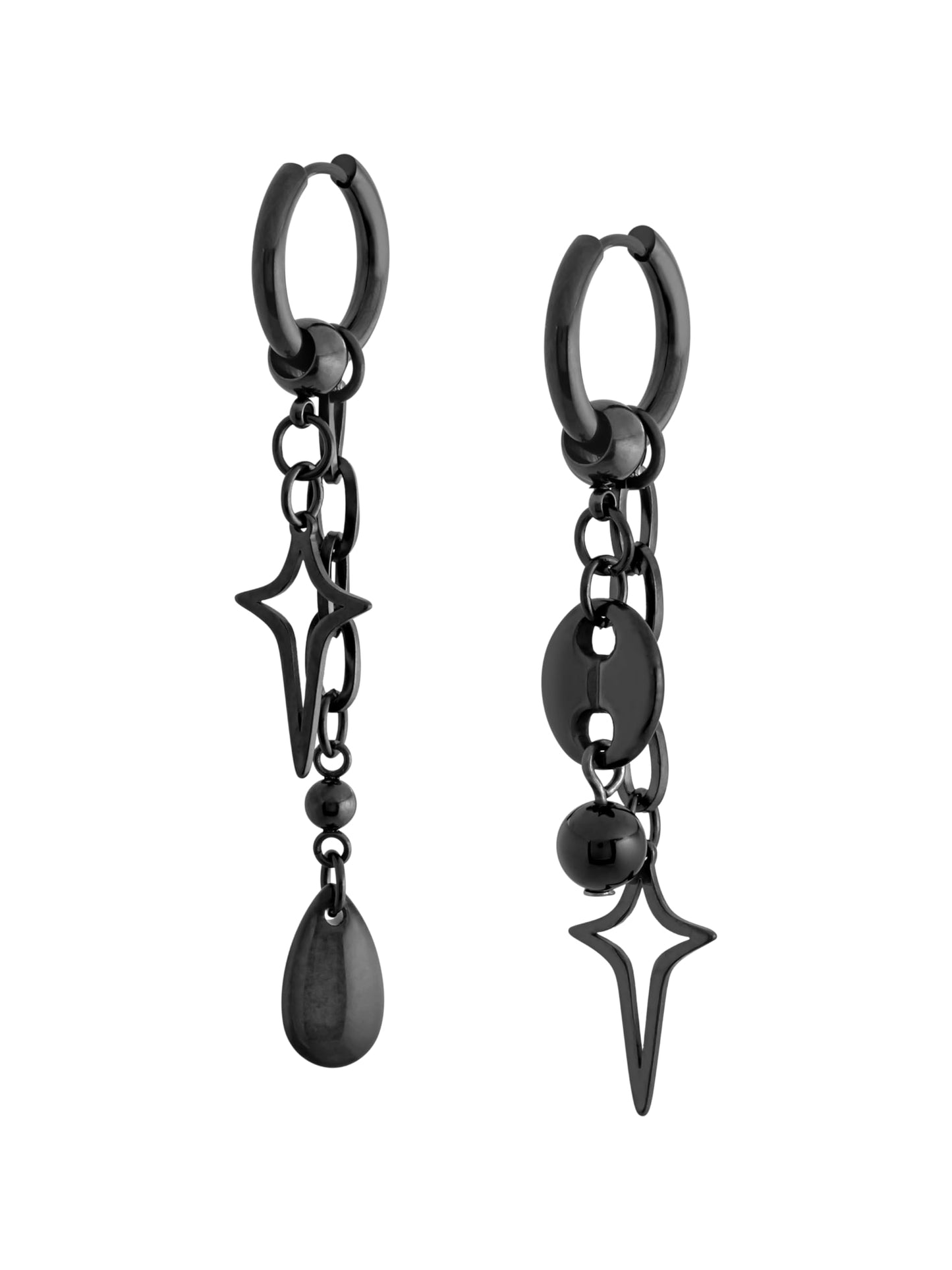 Sacina Black Teardrop Spike Star Hoop Earrings, Gothic Grunge Emo Punk Y2k Earrings, Goth Jewelry, Christmas Jewelry Gift for Women