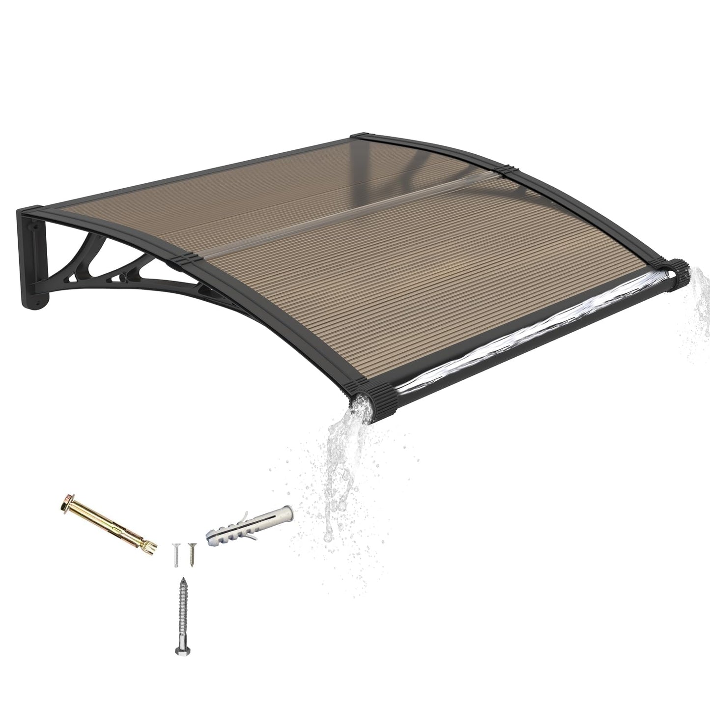 Awning for Door Entrance with Drainage Sink,32x40 Inch Awnings for Doors,Window Canopy Exterior with Plastic Steel Bracket,Polycarbonate Cover,UV,Rain,Snow Protection for House,Porch,Patio,Deck