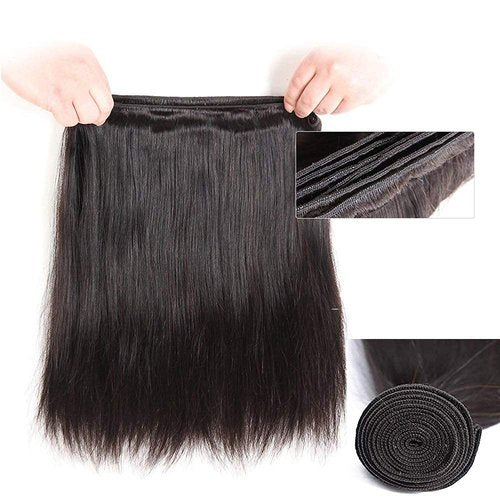 Rebasar Brazilian Straight Human Hair 3 Bundles (22 22 22 Inch) Weave 100% Unprocessed Virgin Weave Hair Human Bundles for American Black Women Remy Straight Hair Extensions Natural Black Color Weft