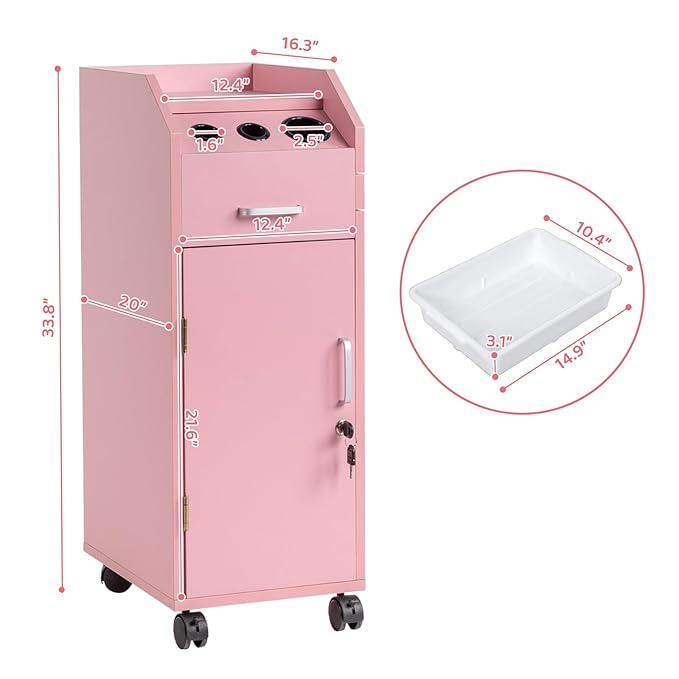 Winado Hair Salon Storage Cart with Wheels & 3 Hair Dryer Holders & 4 Drawers & Lock & 2 Keys, Hairdressing Tools Station Mobile Makeup Case, SPA Utility Trolley (Pink)