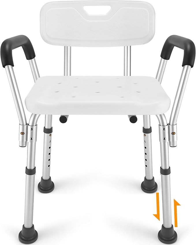 TABEKE Shower Chair for Inside Shower, Heavy Duty Shower Chair with Backrest & Padded Armrest, Height Adjustable Shower Be...