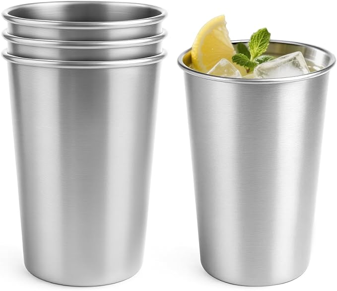 Luxgola 4 Pack 16oz Stainless Steel Cups, Stainless Steel Stacking Beer Pint Cups, Stainless Steel Water Tumbler for Home,...