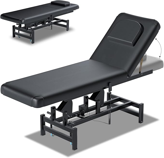 Electric Adjustable Backrest Massage Table for Esthetician, Heavy Duty Professional Electric Lift Massage Bed for Spa Treatment, Salon, Physical Therapy, Facial, Tattoo, Reiki, and Beauty, Black