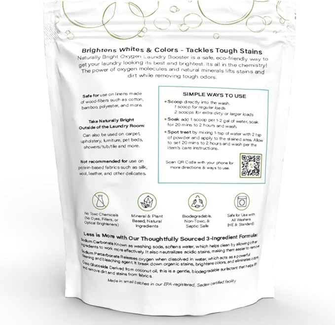 Heritage Park Naturally Bright Oxygen Powder - Laundry Detergent Booster, Color-Safe, Chlorine-Free, Bleach-Free - Unscented, Ultra Concentrated (2.5 LBS)