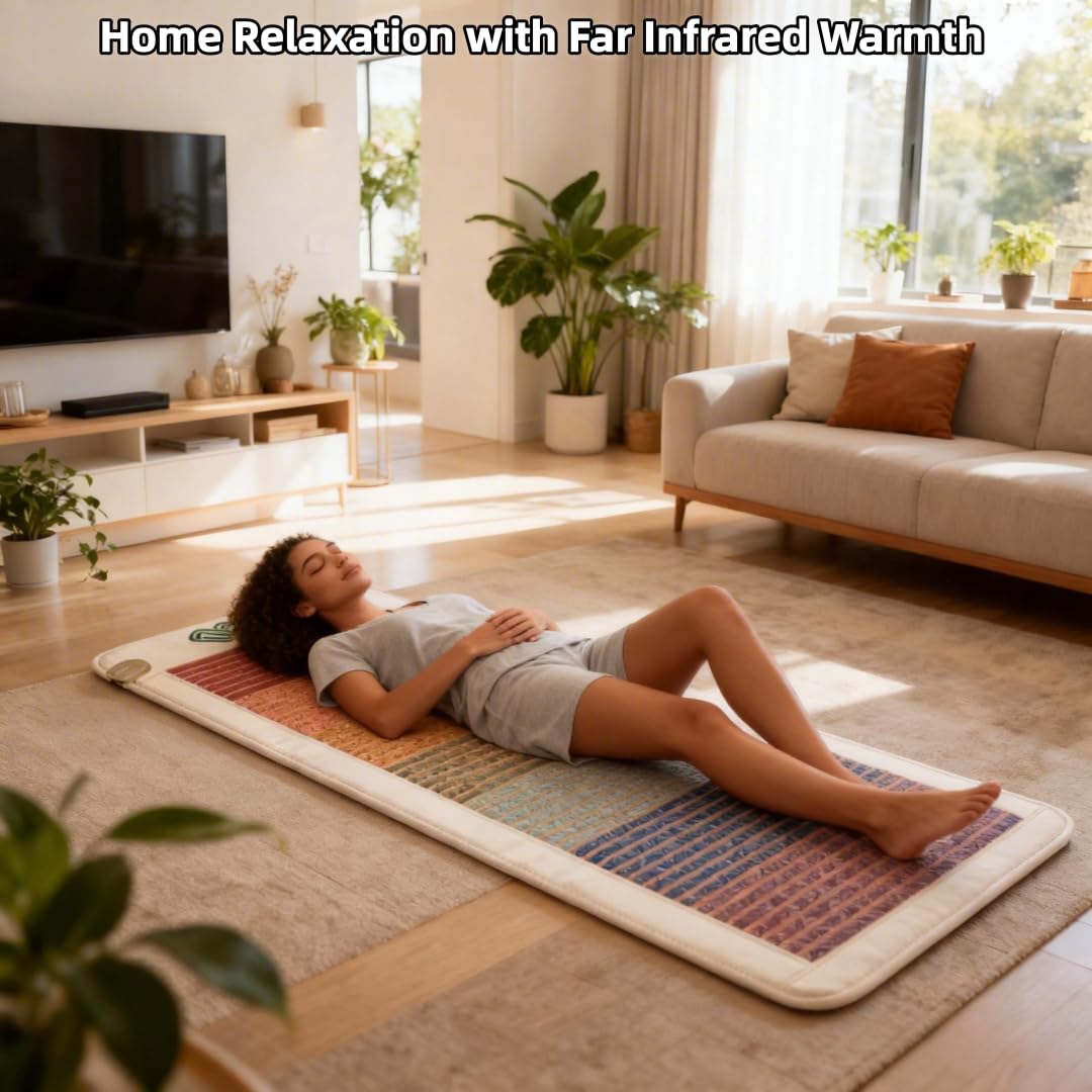 PHYMAT Far Infrared Heating Pad,Infrared Mat Full Body,7 Color Gemstone Heating Pad,7 Chakra Yoga Meditation Crystal Bio Mat,Auto Shut Off,Adjustable Temp(67"x27")