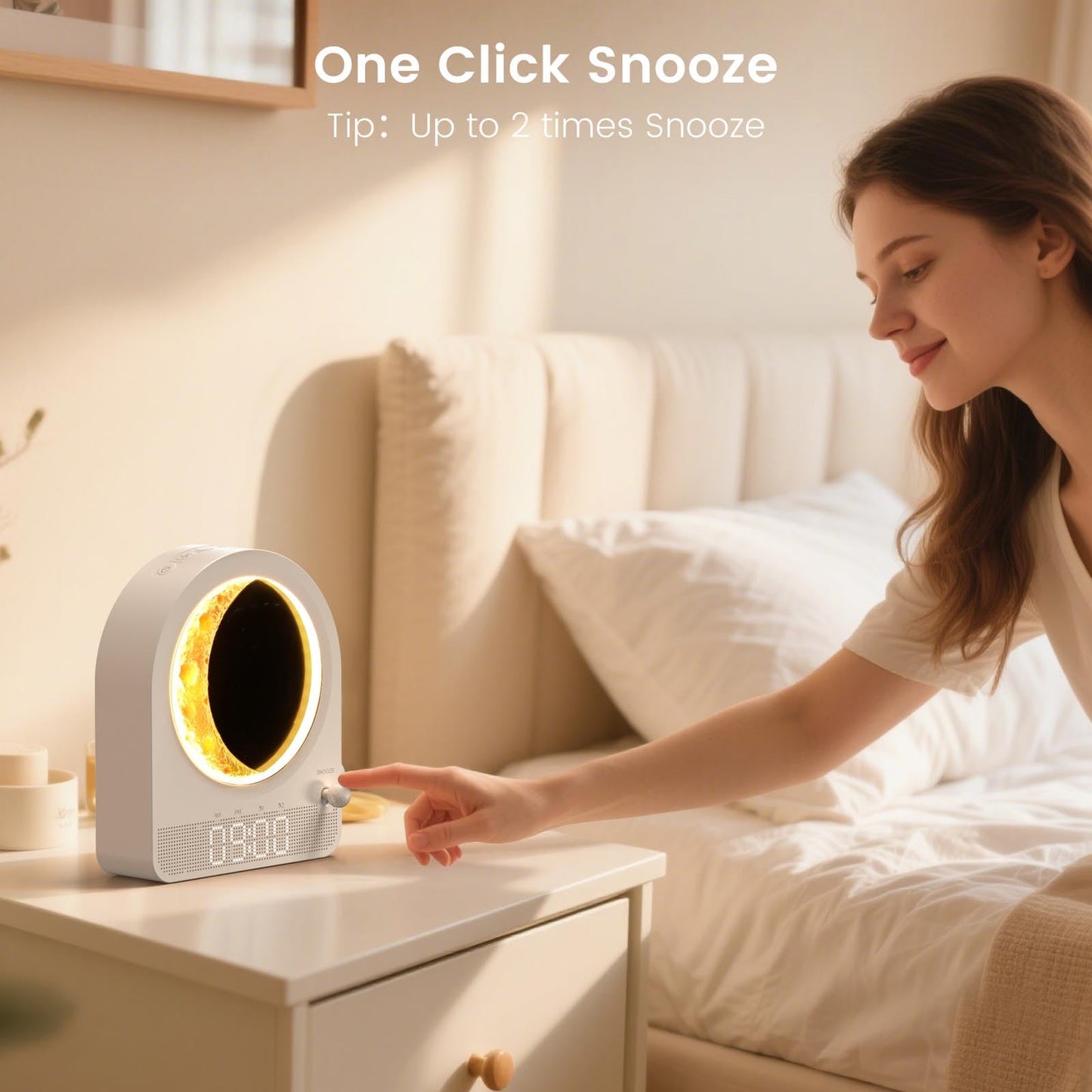 Epochleno Sunrise Alarm Clock, White Noise Machine & Meteor Moonlight - 10 Soothing Sounds, Dual Alarms, 30/60/90min Timer, Easy Snooze - Bedroom Gift for Insomnia Adults/Women - White