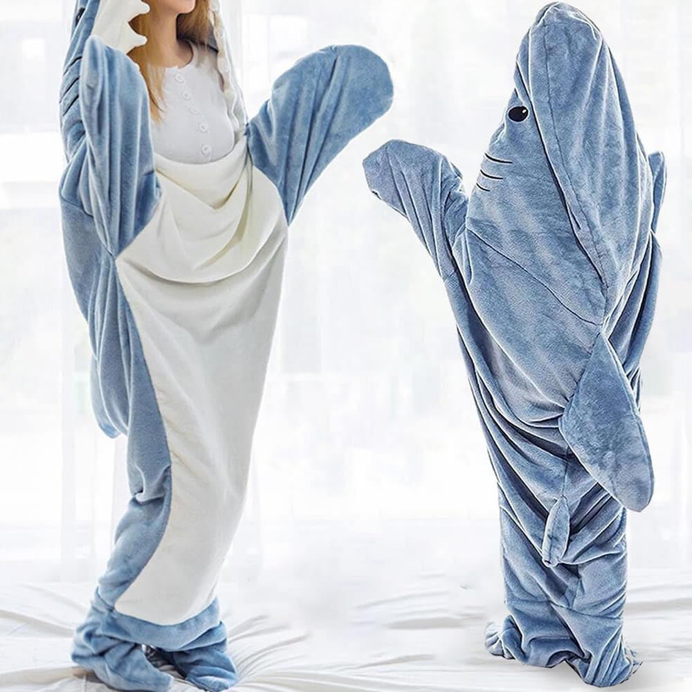 inkArts Shark Blanket Hoodie Adult, Wearable Shark Blanket, Shark Sleeping Bag, Soft Cozy Warm Flannel Hoodie, Shark Blanket Onesie