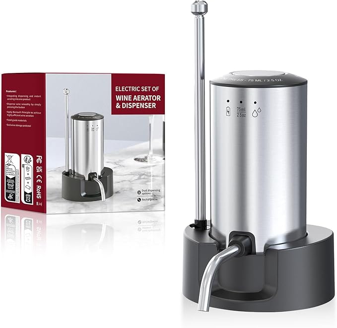 Upgraded Wine aerator Electric Wine Decanter, Rechargeable Automatic Wine Dispenser withStorage Base,Two Modes:long press ...