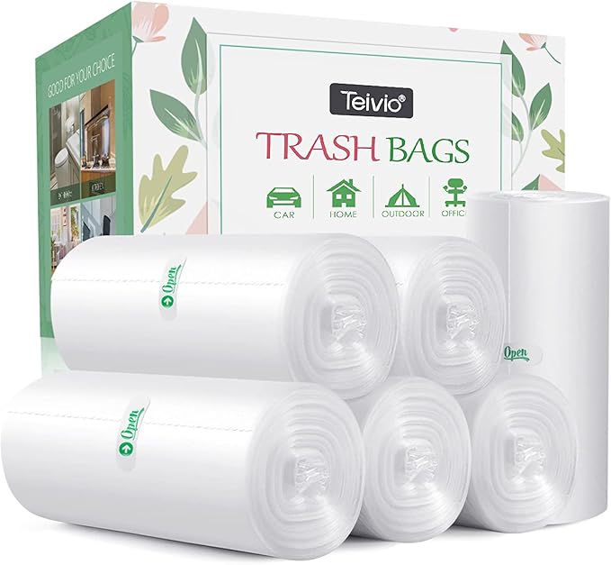 6 Gallon 220 Counts Strong Trash Bags Garbage Bags by Teivio, Bin Liners, for home office kitchen (Clear)