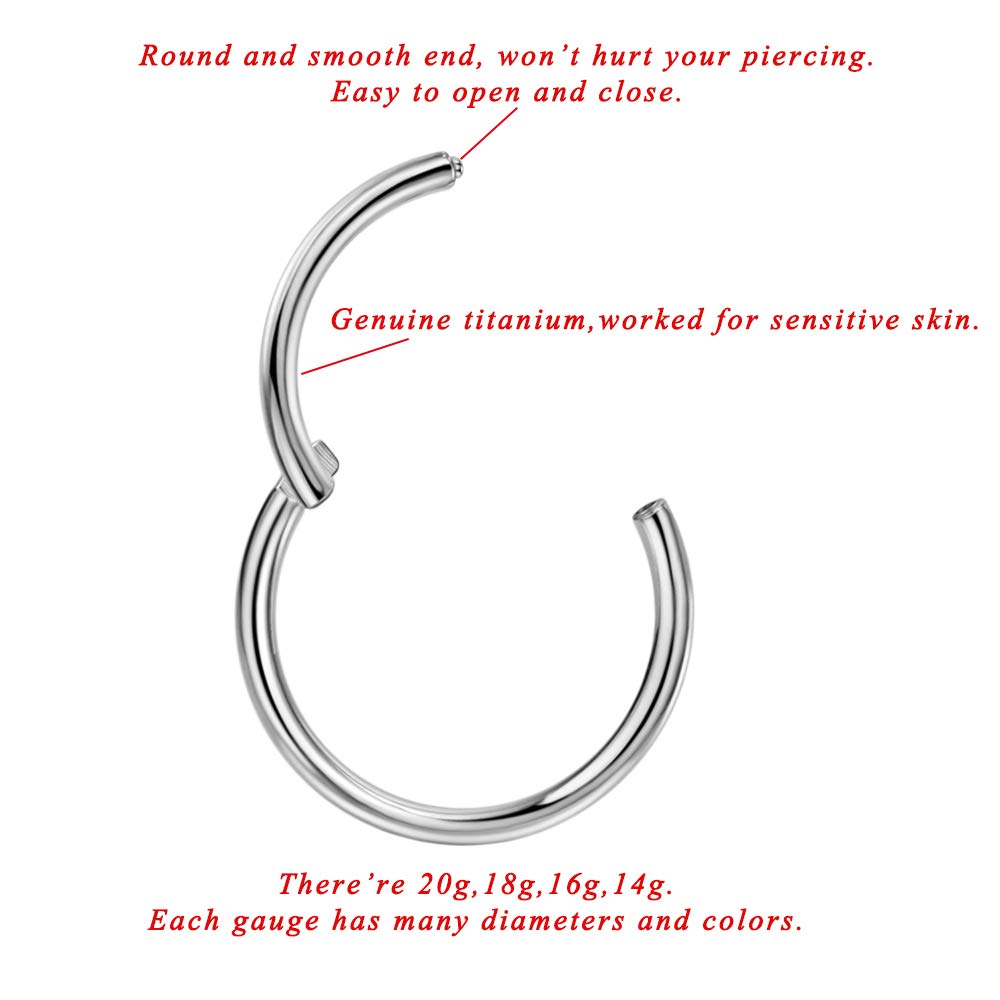 FANSING Titanium Nose Rings 18g Nose Hoop 13mm Piercing Hoop for Cartilage Helix Septum Jewelry 18 Gauge