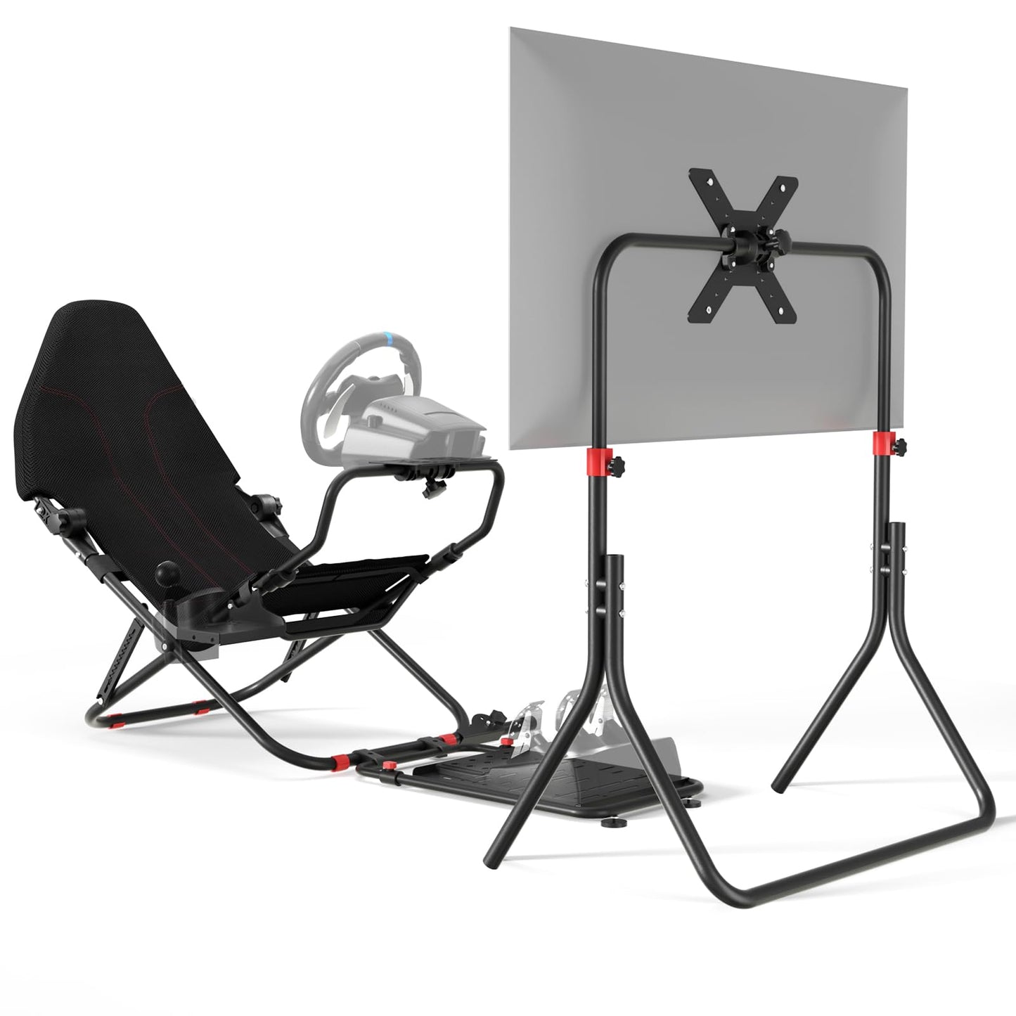 DIWANGUS Racing Simulator Cockpit with TV Stand, Foldable Racing Wheel Stand with TV Mount and Seat, Sim Racing Cockpit Compatible with Logitech G29/920/923/27/25, Thrustmaster T248/X/T300RS/T150/458/TX for Xbox PS4 PS5