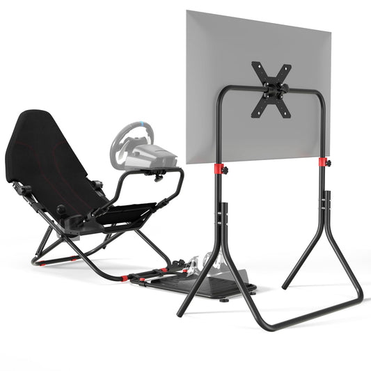 DIWANGUS Racing Simulator Cockpit with TV Stand, Foldable Racing Wheel Stand with TV Mount and Seat, Sim Racing Cockpit Compatible with Logitech G29/920/923/27/25, Thrustmaster T248/X/T300RS/T150/458/TX for Xbox PS4 PS5