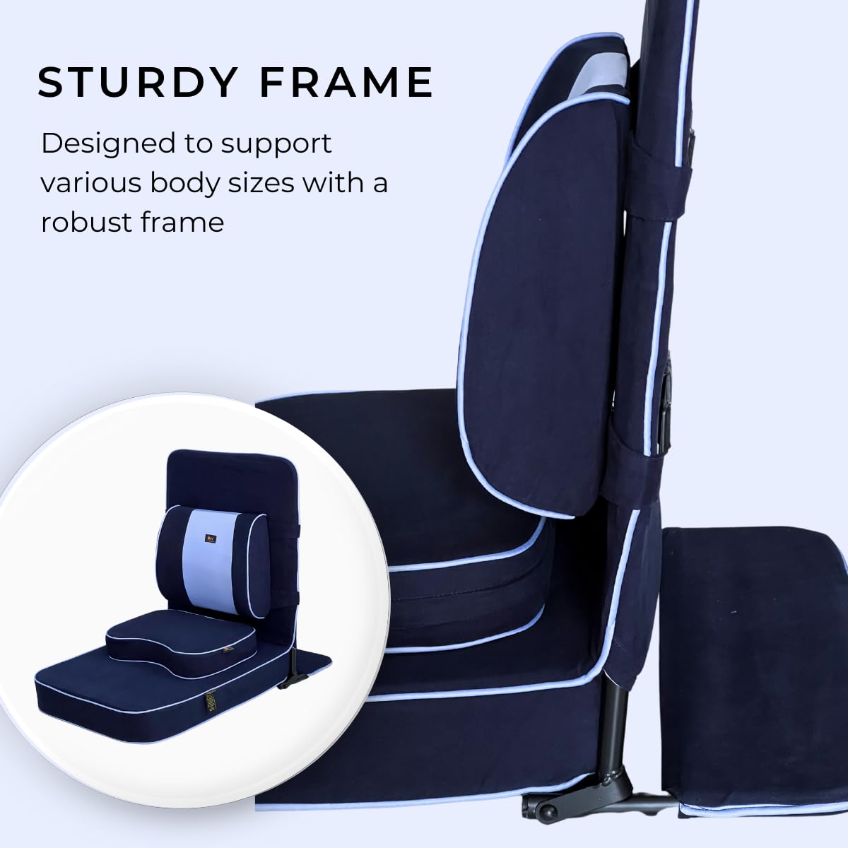 Friends of Meditation Extra Large Meditation Chair and Yoga Chair w Back Support Cushion and Meditation Block | Yoga Chair for Adults | Premium Floor Chair | Portable | Navy Blue, Seat Size: 24x22 in