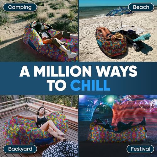Chillbo Shwaggins Inflatable Couch – No-Pump Setup, Ripstop Polyester, Stability Pegs, Fun Prints, Portable Air Lounger fo...