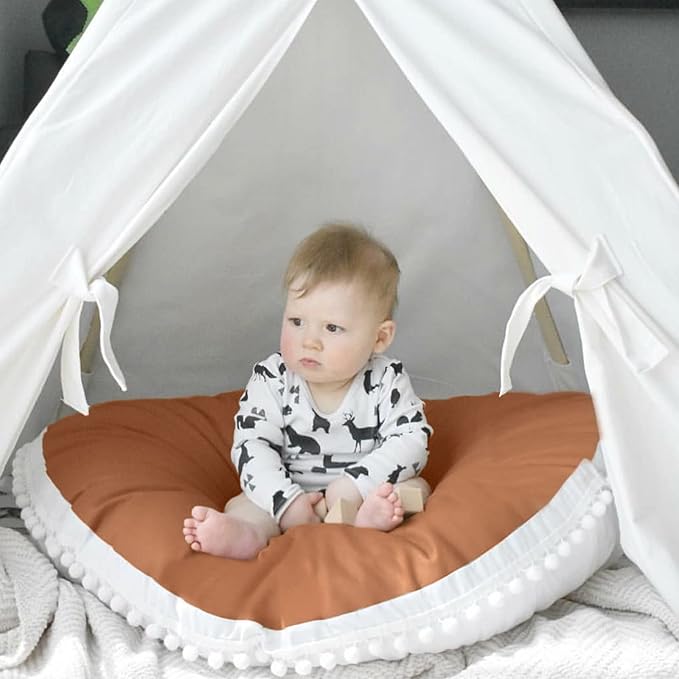 Kishome Large Floor Pillow Kids Round Floor Cushion Seating, 35 inches Big Circle Pillow, Round Pillows Seating for Children, Oversized Mat for Reading Nook Teepee Playroom Nursery Canopy Brown