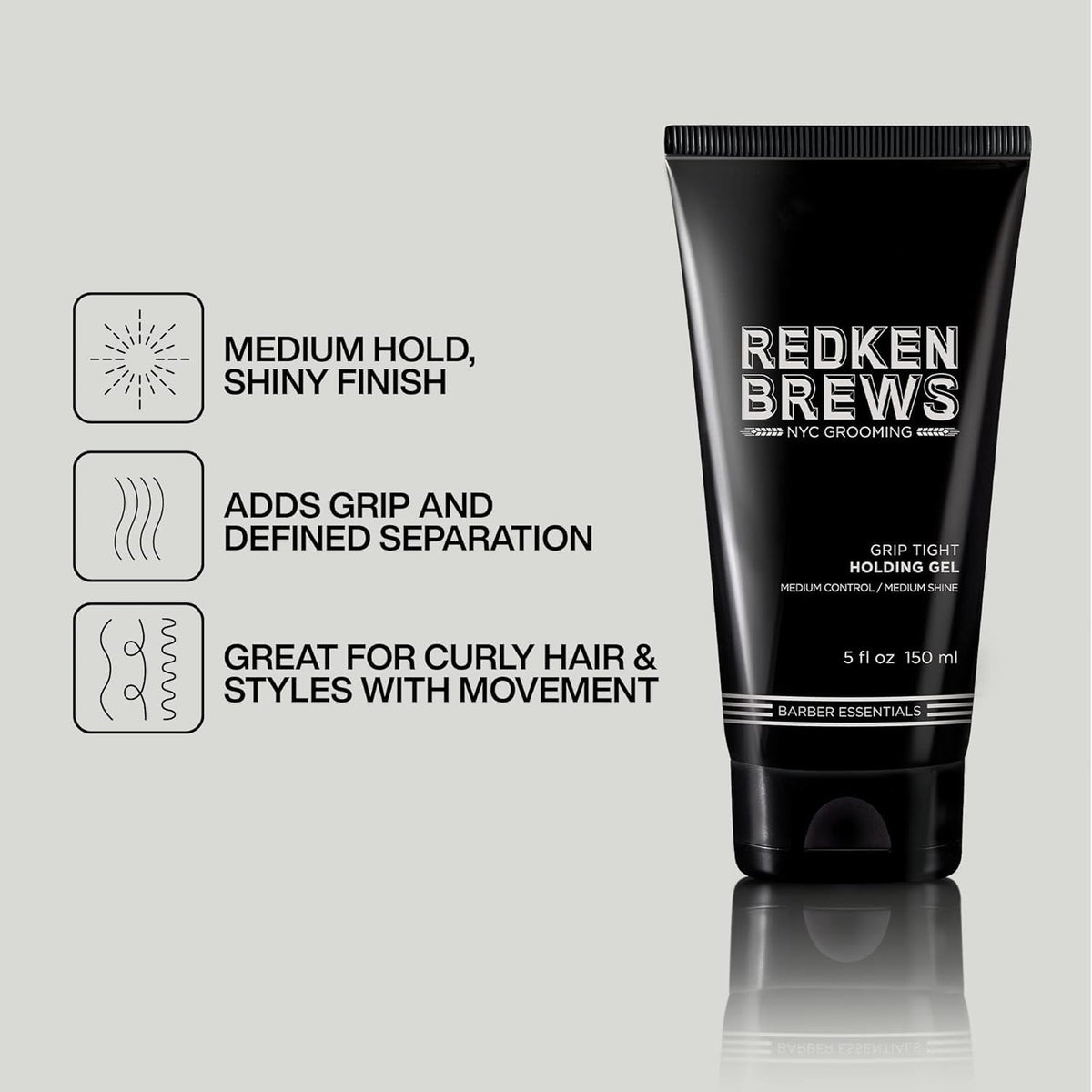 Redken Brews Holding Gel For Men | Men's Hair Gel | Medium Hold Styling | Medium Shine | Flake-Free, No Crunch Styling | For All