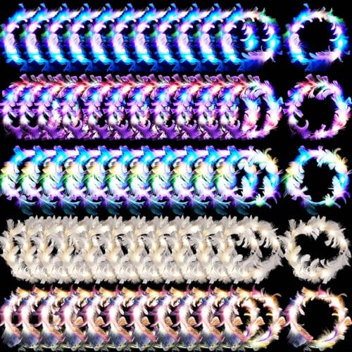 Taiyin 100 Pieces LED Feather Crown Headband Light up Angel Wreath Headband Flower Crowns for Women Wedding Halloween Birt...