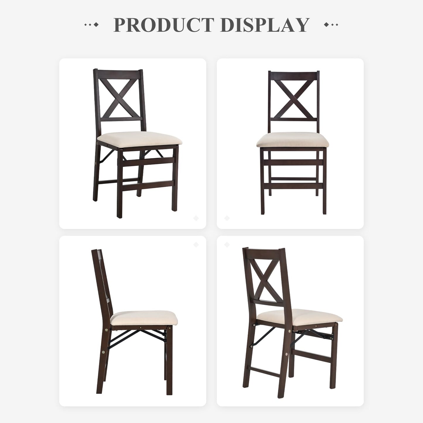 COLAMY Folding Dining Chairs Set of 2 – Beige Upholstered Wooden Dining Room Chairs for Kitchen & Small Spaces, Mid Century Modern Design, Space-Saving, No Assembly Required