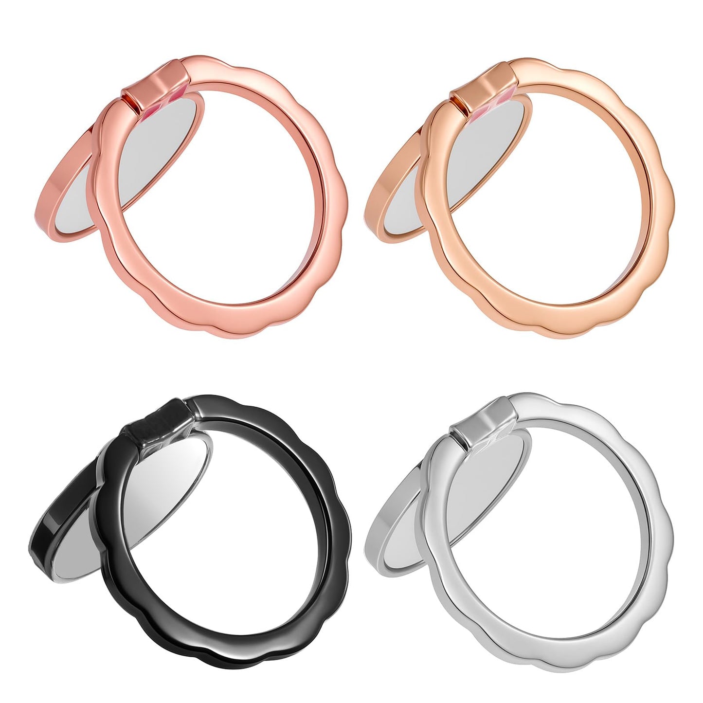 4Pcs Mirror Cell Phone Grip Stand Built-In Mirror For Case, Bow Metal Finger Ring Socket Grip Kickstand Cell Phone Ring Holder F