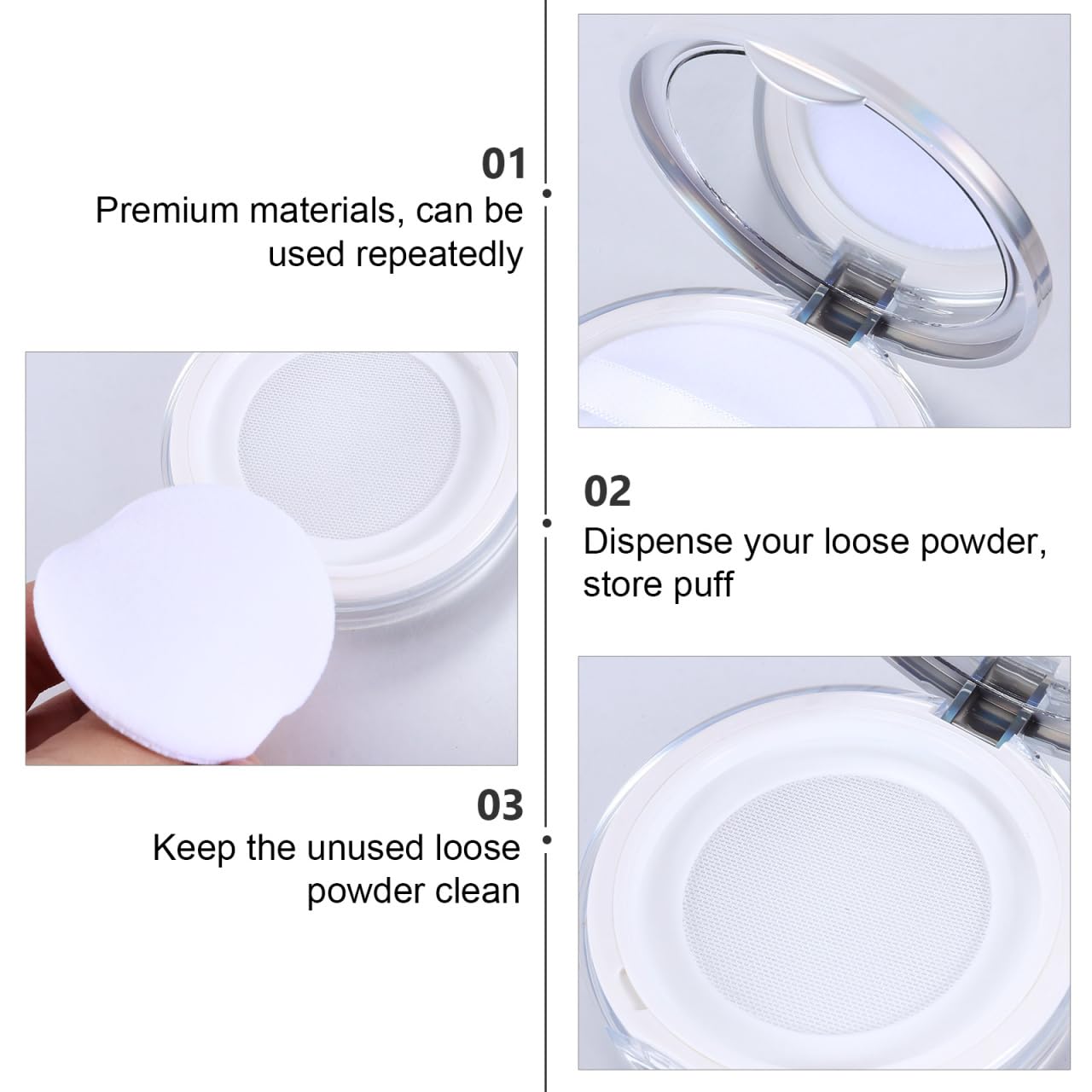 Beaupretty Powder Compact Container Plastic Empty Makeup Loose Powder Case with Puff and Elasticated Net Sifter Vintage Mirror,