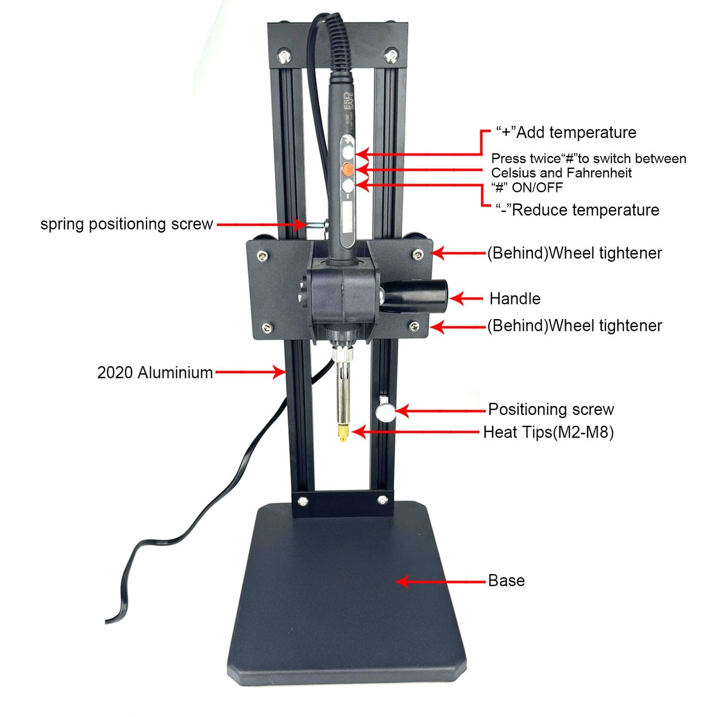 Vertical Heat Press Machine-Heat Set Insert Tool (Insertion Height 210mm) with 380PCS Threaded Inserts and Heat Set Tips M2-M8 add Brass Metric Knurled Nuts for Plastic and 3D Printing Components