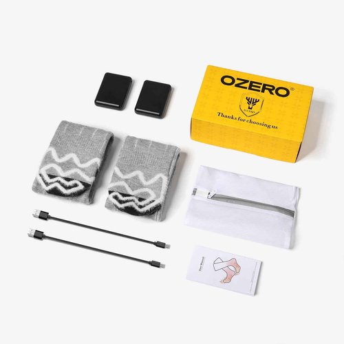 OZERO Heated Socks Rechargeable for Men Women: 6000mAh Electric Heating Socks with 360° Heating, Washable Foot Warmer for Ski Hunting Hiking Camping, Gray/Large
