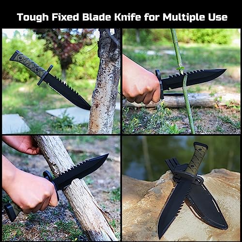 Leopcito 15" Fixed Blade Tactical Knives with Sheath, Stainless Steel Survival Hunting Bushcraft Full Tang Non-Slip Handle...