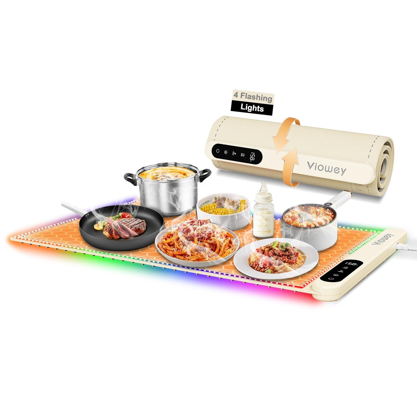Food Warming Mat with Light, Electric Warming Tray with 6 Temperature Settings and 6 Hours Timer, Upgrade High-tech Graphene Heating Film, Versatile Food Warmer for Parties, Buffets, and Home Use
