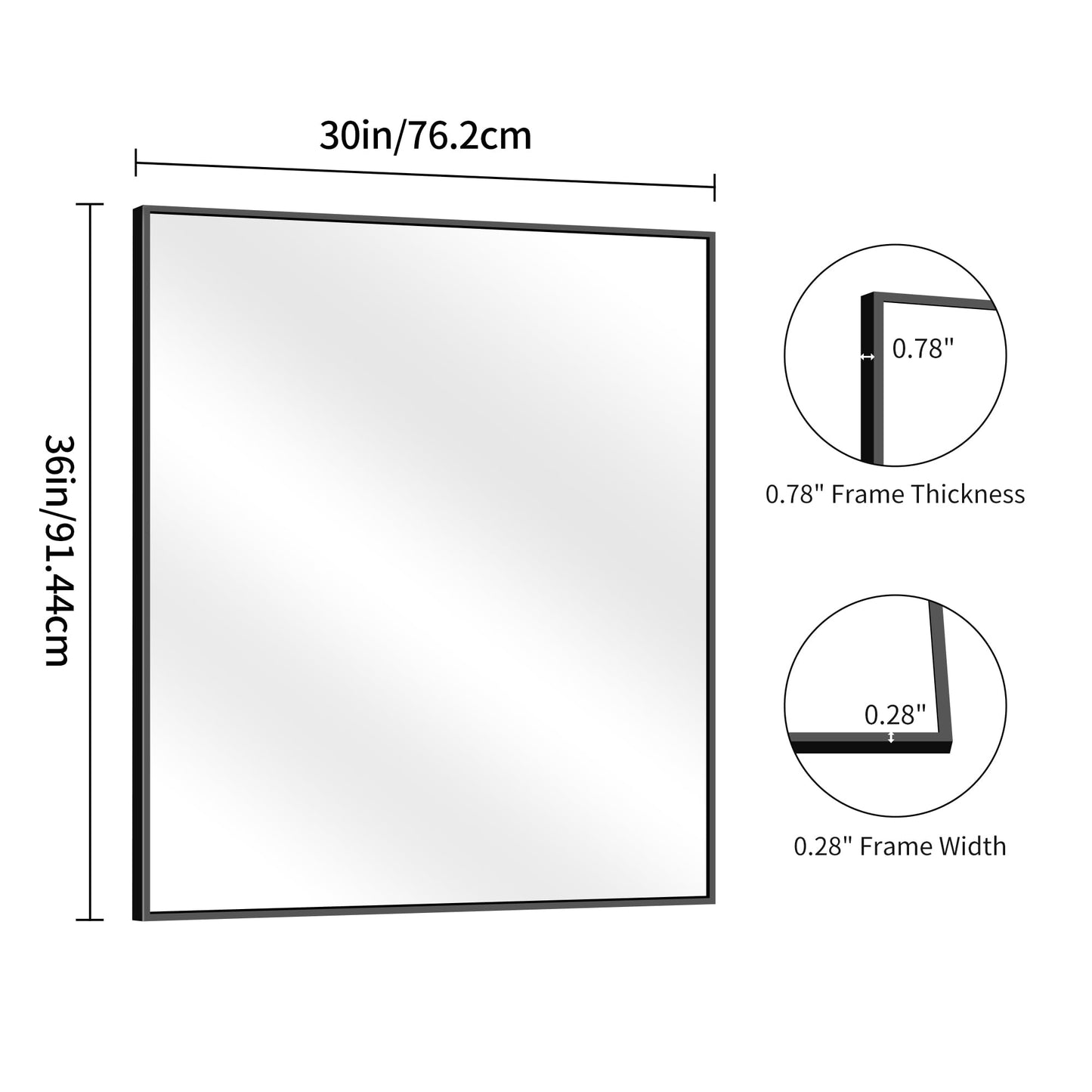 YIROMAN Bathroom Mirror for Wall 30"x36", Matte Black Bathroom Mirror with Metal Frame, Rectangular Vanity Mirror with Right Angles, Wall Mirror Hangs Horizontal or Vertical, Shatterproof