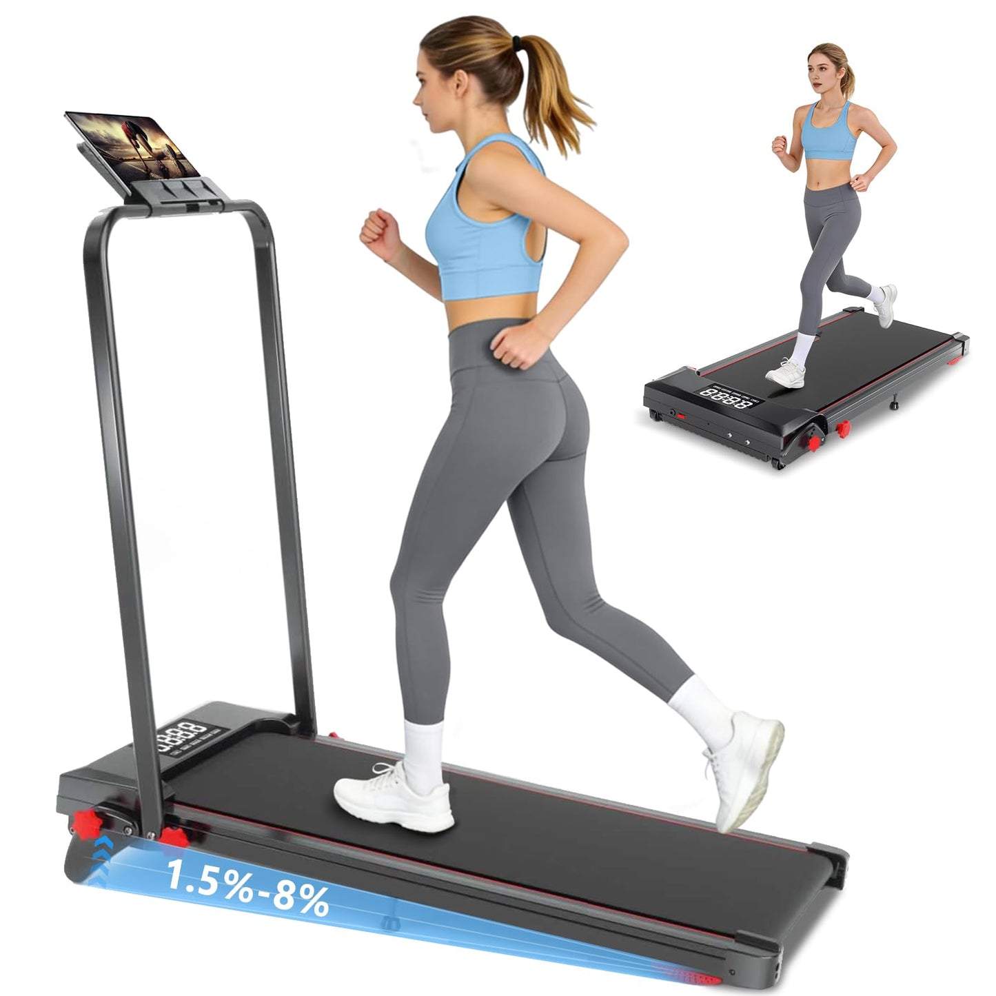 Ecogou Walking Pad with Handle Bar and Incline, 3 in 1 Under Desk Treadmill with Hiking Mode, 2.5HP Low Noise Walking Treadmill Pad with Remote Control,Portable Treadmills for Home Office, Led Display