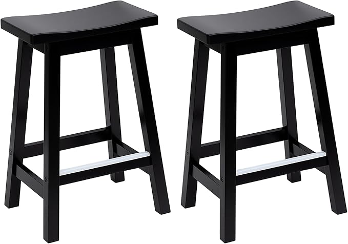 PayLessHere Bar Stools Set of 2, Wooden Saddle Stools 24 Inch Heigh, Bar Chairs Seat with Footrests and Industrial, Kitchen Counter Stools for Restaurant, Bistro Bar and Home Dining