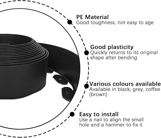 Garden Edging 33FT, 4IN Tall Landscape Edging Border with 50pcs Spikes, Plastic Lawn Edging Kit, Flexible Tool-Free Border Edging for Garden Flower Beds Tree Surrounds Yard Pathway, Black