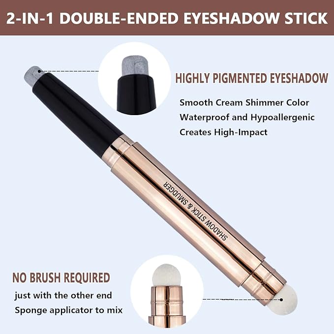 Gray Silver Smokey Eyeshadow Stick Cream Shimmer Smooth Glitter Eye Shadow Pencil Hypoallerge Waterproof Long Lasting Eyeshadow Pen Highlighter Stick Eye Liner Multi-Dimensional Eyes Look 10