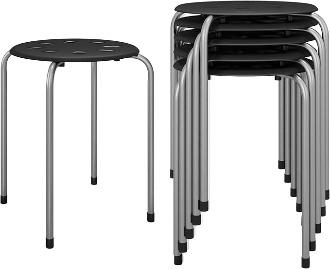 POWERSTONE Stackable Stools Set of 6, 17.5in Portable Stacking Bar Stool Grey Classroom Stools with Iron Legs Round Nesting Chairs Flexible Seating for Home Office School